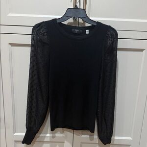 Tahari Black Blouse with Sheer Sleeves Sz Small